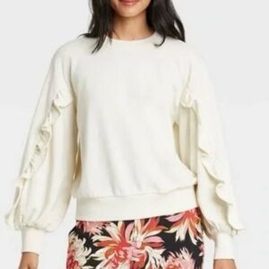 WHO WHAT WHERE  Ruffle Sleeve Sweatshirt